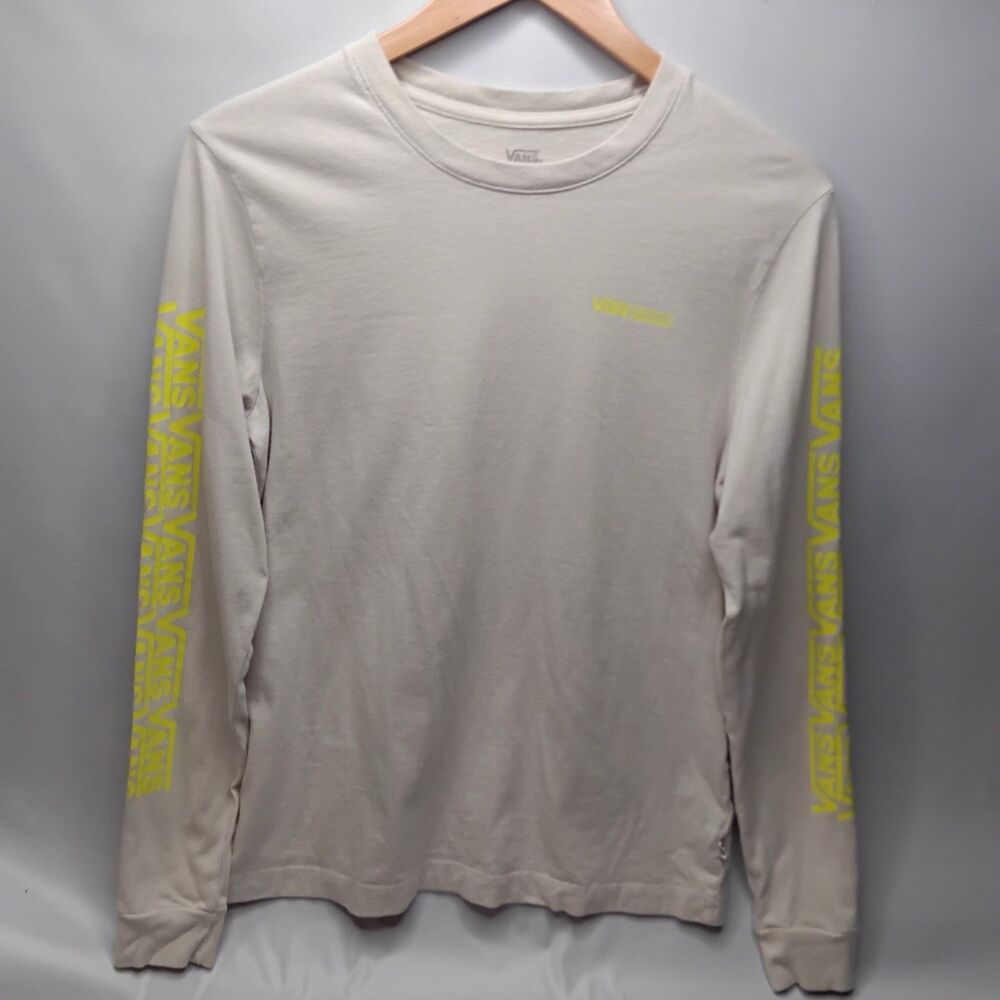 Vans Long Sleeve T-Shirt Men’s Size Medium Cream W/ Yellow Accents Logos